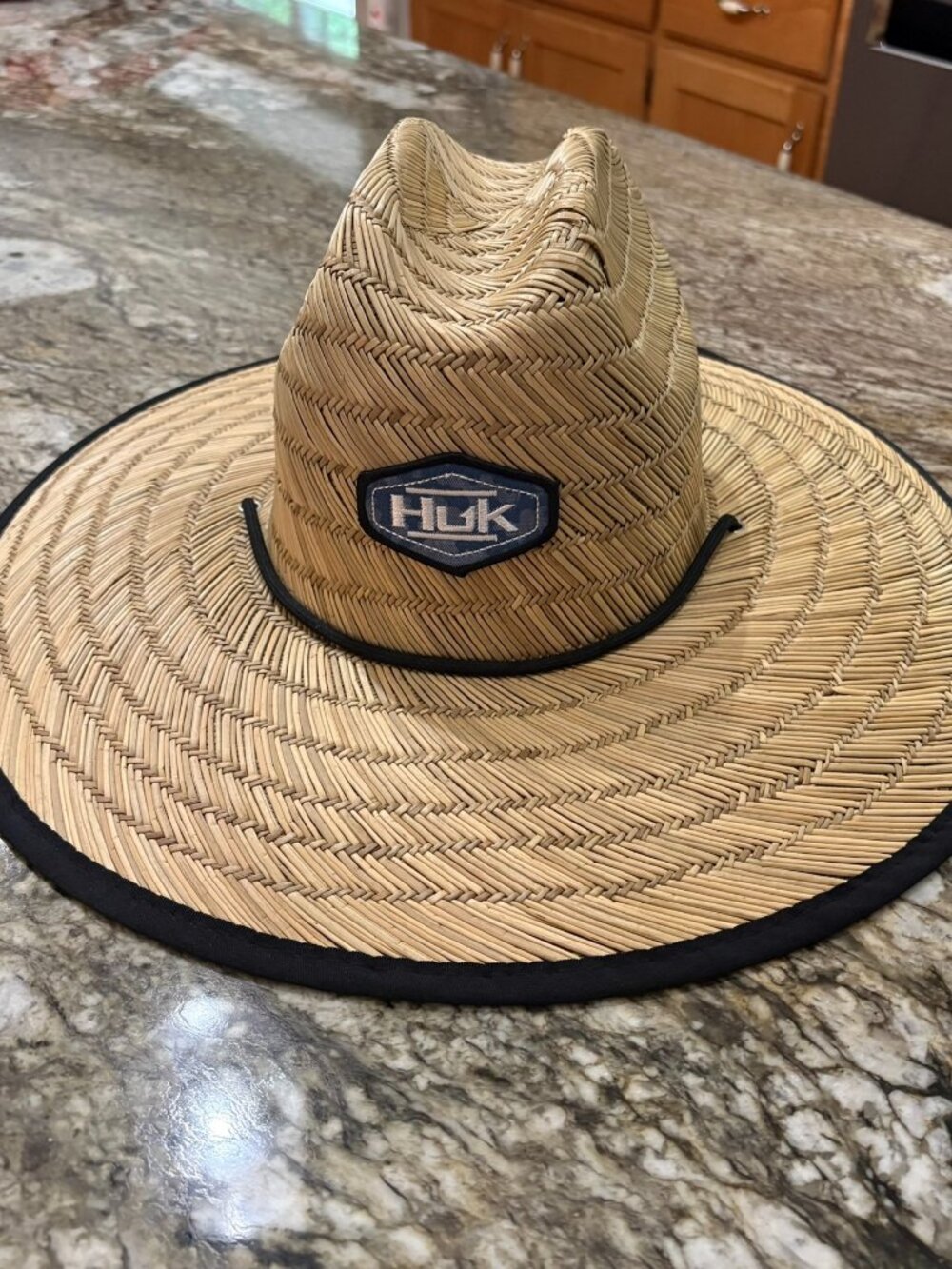 HUK Mens Camo Patch Straw Hat Wide Brim Fishing Hat